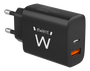 Ewent EW1319 Cargador de Pared Rápido 20W USB-C y QC3.0 Negro