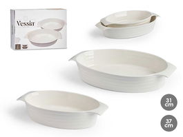 Vessia Set 2 Bandejas Ovaladas Asas Cerradas 37x22.2x8 cm Porcelana Blanca Apto Lavavajillas Horno Microondas (Set de 6)