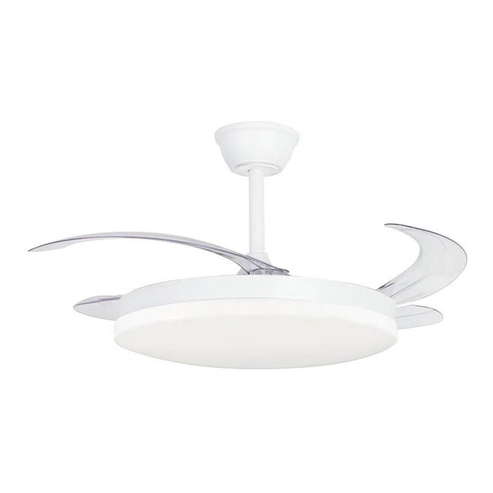 Cristalrecord Milky L Evo Smart - Ventilador de Techo con LED (3CCT, 72W, 7920 lm), Aspas Retráctiles, 120 cm, Blanco, Control por App y Mando