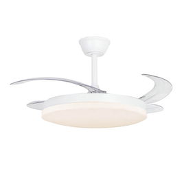 Cristalrecord Milky L Evo Smart - Ventilador de Techo con LED (3CCT, 72W, 7920 lm), Aspas Retráctiles, 120 cm, Blanco, Control por App y Mando