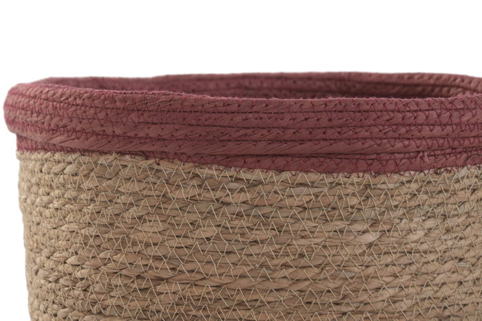 DKD Home Decor Set de 4 Cestas de Fibra y Algodón Granate y Natural