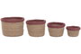DKD Home Decor Set de 4 Cestas de Fibra y Algodón Granate y Natural
