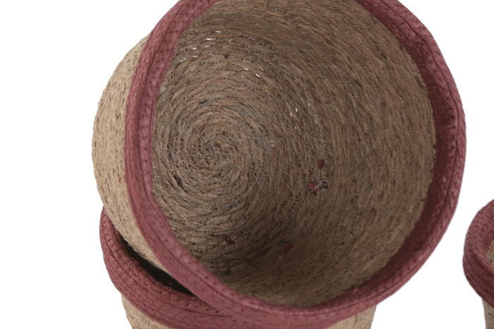 DKD Home Decor Set de 4 Cestas de Fibra y Algodón Granate y Natural