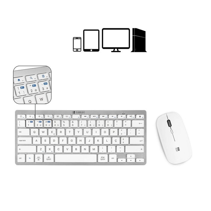 Subblim Combo Teclado y Ratón Multidispositivo Compacto Plata Portugués