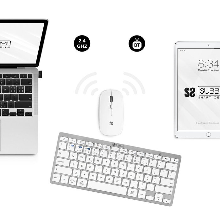 Subblim Combo Teclado y Ratón Multidispositivo Compacto Plata Portugués
