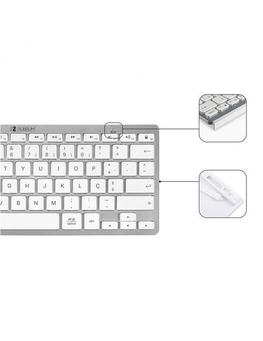 Subblim Combo PT Teclado y Ratón Inalámbrico Plata, Conexión Triple (Bluetooth 2.4G), Compacto, Silencioso, Recargable, 1600 DPI, Para PC/Mac/Android/iOS/Smart TV