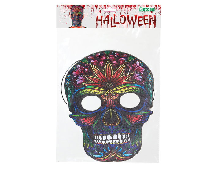 Muerte Mexicana - Máscara de Calavera Colorida con Motivos Florales para Día de los Muertos, Halloween y Disfraces Catrín