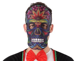 Muerte Mexicana - Máscara de Calavera Colorida con Motivos Florales para Día de los Muertos, Halloween y Disfraces Catrín