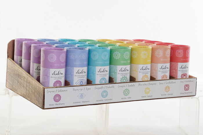 DKD Home Decor Chakra 21 Incienso Cono Indio Multicolor Set de 30 piezas (28 Unidades) Aroma Madera Ceramica