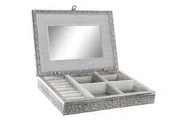 DKD Home Decor Joyero de Madera y Aluminio Plateado