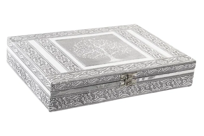 DKD Home Decor Joyero de Madera y Aluminio Plateado