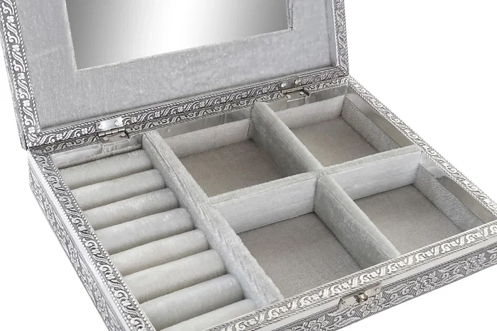 DKD Home Decor Joyero de Madera y Aluminio Plateado