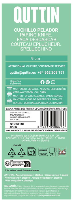 Inde Set 4pz Cuchillos Pelador 9 cm Basic (18 Cajas)