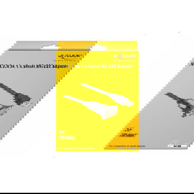 DELOCK 65962 Adaptador USB 2.0 a Serie RS-232 DB9 Macho a Macho 3m Negro