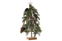 DKD Home Decor Decoración de Árbol de Navidad Verde en PVC y Madera 38x18x62 cm