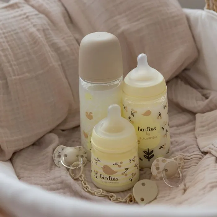 Suavinex Biberón Birdies con Tetina SX Pro L, 360 ml, para Bebés a partir de 6 meses, Color Beige - AACDR21214
