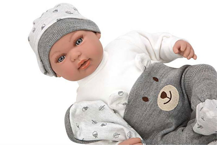 Muñecas Arias Muñeca Elegance 45 cm Mies Gris con Manta y Mecanismo de Risa Try Me, con Sonidos y Pilas Incluidas