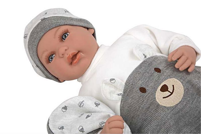 Muñecas Arias Muñeca Elegance 45 cm Mies Gris con Manta y Mecanismo de Risa Try Me, con Sonidos y Pilas Incluidas