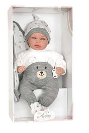 Muñecas Arias Muñeca Elegance 45 cm Mies Gris con Manta y Mecanismo de Risa Try Me, con Sonidos y Pilas Incluidas