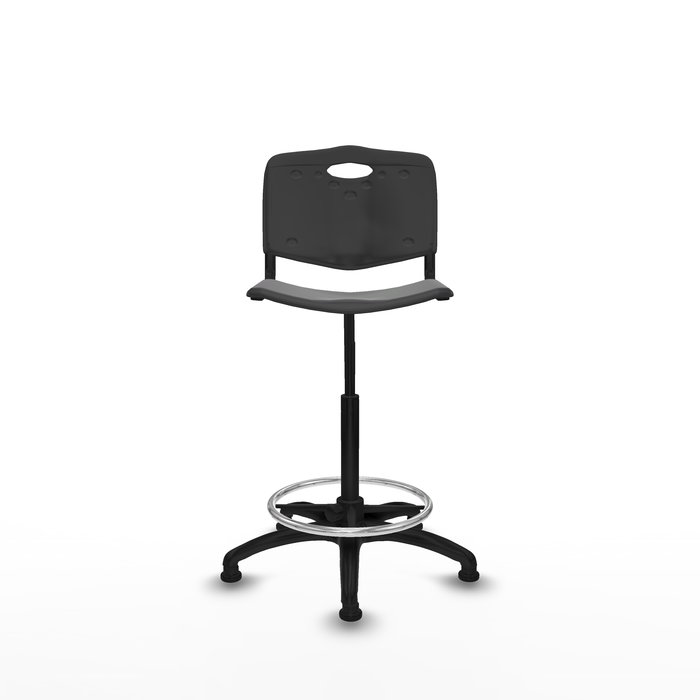 Taburete Robledo con mecanismo Giratorio de PVC color Negro. Equipado con Base poliamida negra, Sin brazosy Topes