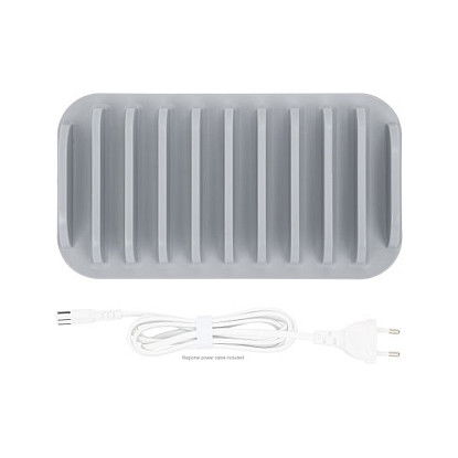 MANHATTAN Estación de Carga USB 10 Puertos 120W, 3 USB-C 18W PD + 7 USB-A 12W, Blanco/Gris, Montaje Sobremesa, Cable 1.5m, Certificaciones CE RoHS FCC