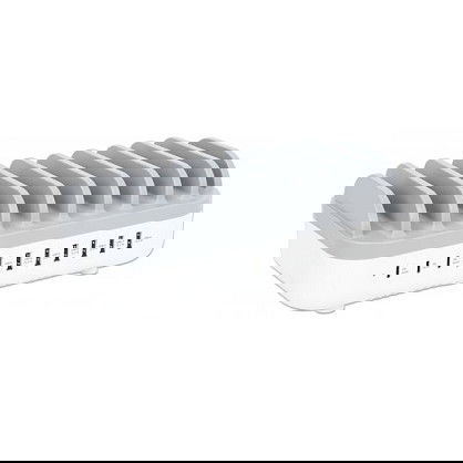 MANHATTAN Estación de Carga USB 10 Puertos 120W, 3 USB-C 18W PD + 7 USB-A 12W, Blanco/Gris, Montaje Sobremesa, Cable 1.5m, Certificaciones CE RoHS FCC