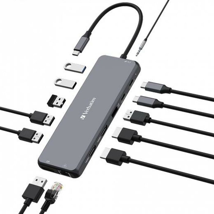 Verbatim Hub Pro USB-C Plata con 2xHDMI, VGA, RJ45 y múltiples puertos USB