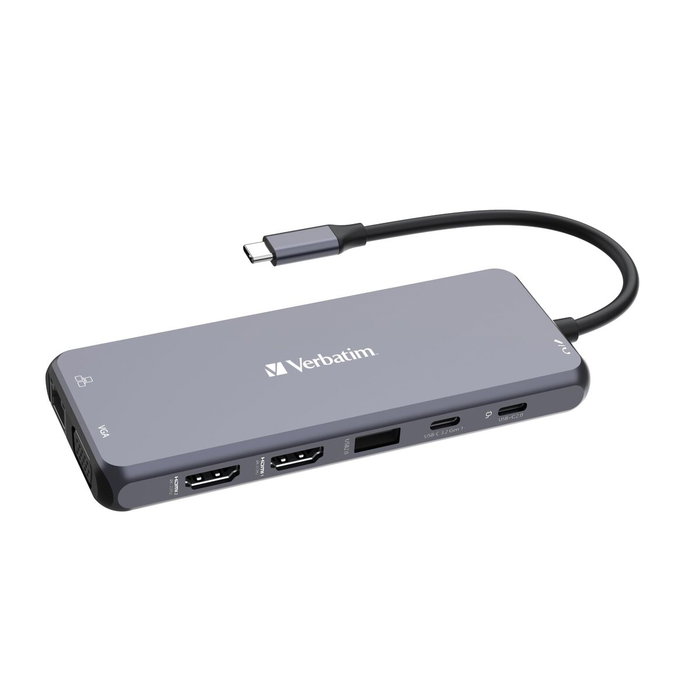 Verbatim Hub Pro USB-C Plata con 2xHDMI, VGA, RJ45 y múltiples puertos USB