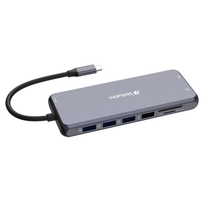 Verbatim Hub Pro USB-C Plata con 2xHDMI, VGA, RJ45 y múltiples puertos USB