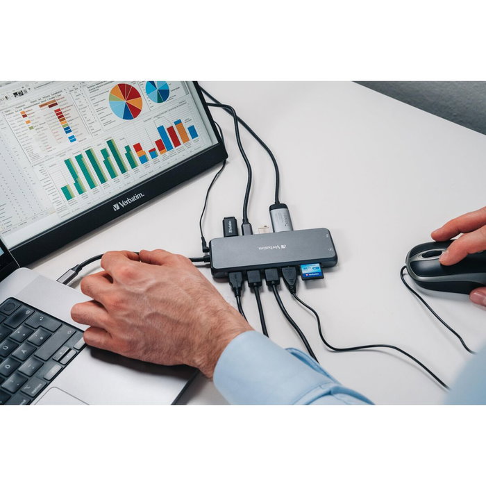 Verbatim Hub Pro USB-C Plata con 2xHDMI, VGA, RJ45 y múltiples puertos USB