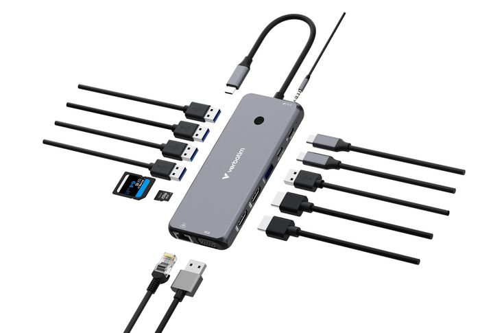 Verbatim Hub Pro USB-C Plata con 2xHDMI, VGA, RJ45 y múltiples puertos USB