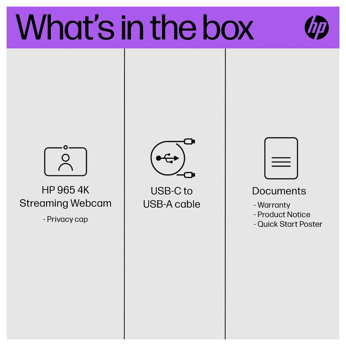 HP 965 Cámara Web Streaming 4K 8 MP, 3840 x 2160 Pixeles, USB