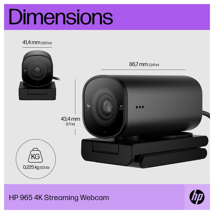 HP 965 Cámara Web Streaming 4K 8 MP, 3840 x 2160 Pixeles, USB