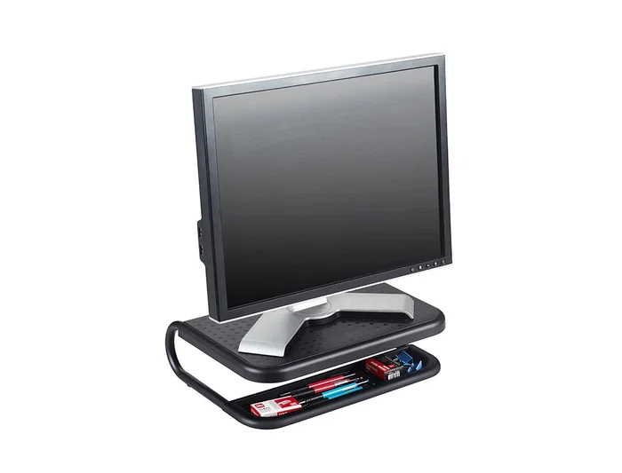 Q-connect Soporte para Portátil y Monitor con Bandeja Organizadora, Negro, 380x295x110 mm