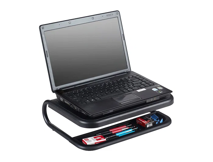 Q-connect Soporte para Portátil y Monitor con Bandeja Organizadora, Negro, 380x295x110 mm
