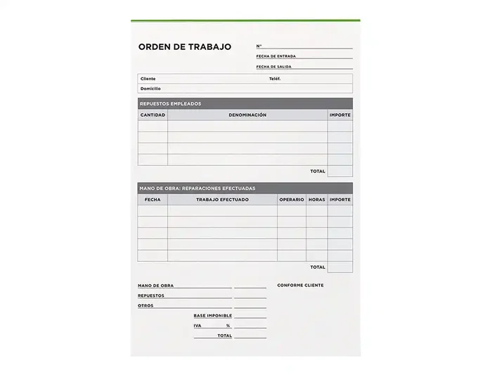 Liderpapel T255 Talonario Orden de Trabajo Cuarto Original y Copia