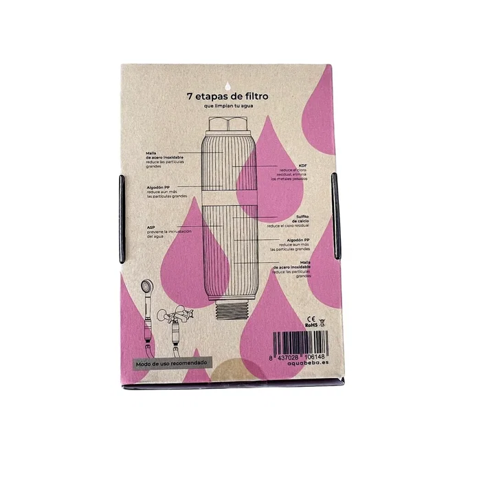 Aquabeba Aquafilter Chrome - Filtro de Ducha con Sistema de 7 Etapas, Capacidad 50000L, Conexión Directa al Grifo, Color Cromo