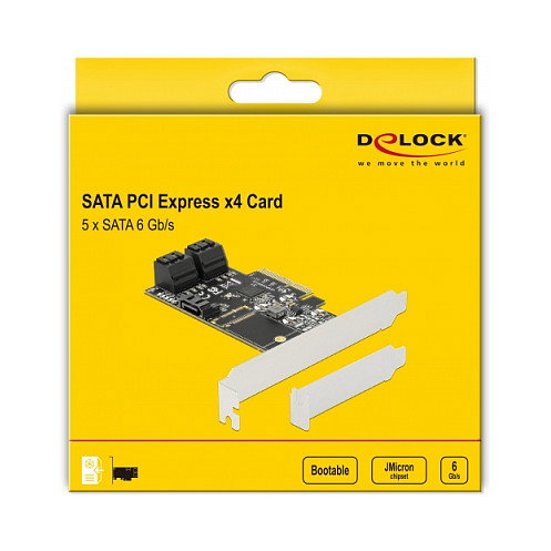DeLOCK 90395 Controladora PCI Express x4 de 5 Puertos SATA Internos, 6 Gbit/s, Conectores SATA Incluidos, Low Profile, Color Verde