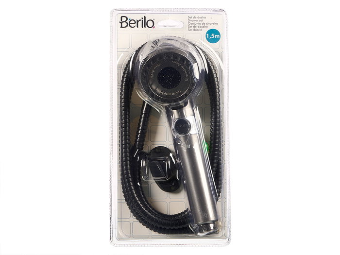 Berilo Teléfono Ducha Púas Manguera 1,5M Negro 15,5x31,5x9 cm (Set de 12)