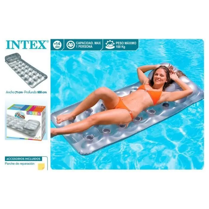 Intex 90620 Colchoneta o Flotador Hinchable de Playa o Piscina, Color Gris Plateado, Unisex
