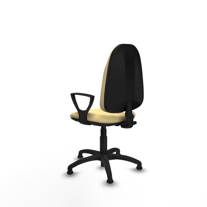 Silla de oficina Algarra con mecanismo Contacto permanente básico tapizada con Similpiel color Crema. Equipada con Base poliamida negra, Brazos fijosy Topes Silla de oficina Algarra con mecanismo Contacto permanente básico tapizada con Similpiel color Crema. Equipada con Base poliamida negra, Brazos fijosy Topes