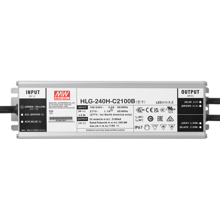 Meanwell Driver LED 240W 90-305VAC 2100mA IP67 Fuente Alimentación Constante