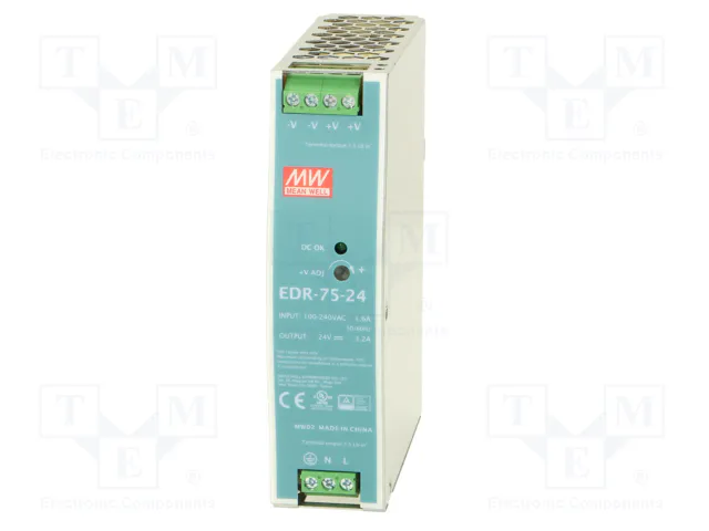 MEAN WELL EDR-75-24 Fuente de alimentación de 76,8W, 24VDC, para carril DIN