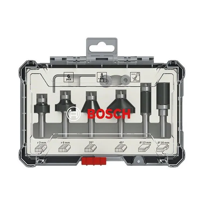 Bosch Professional 2607017468 Caja de 6 Fresas de Afeitar/Chaflanar/Redondear con Vástago de 6 mm