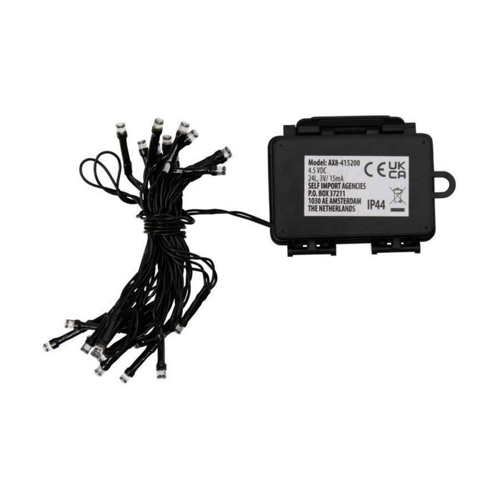 Guirnalda de 2,30 m con 24 LEDs blanco cálido y cable negro, multifunción IP44 Guirnalda de 2,30 m con 24 LEDs blanco cálido y cable negro, multifunción IP44