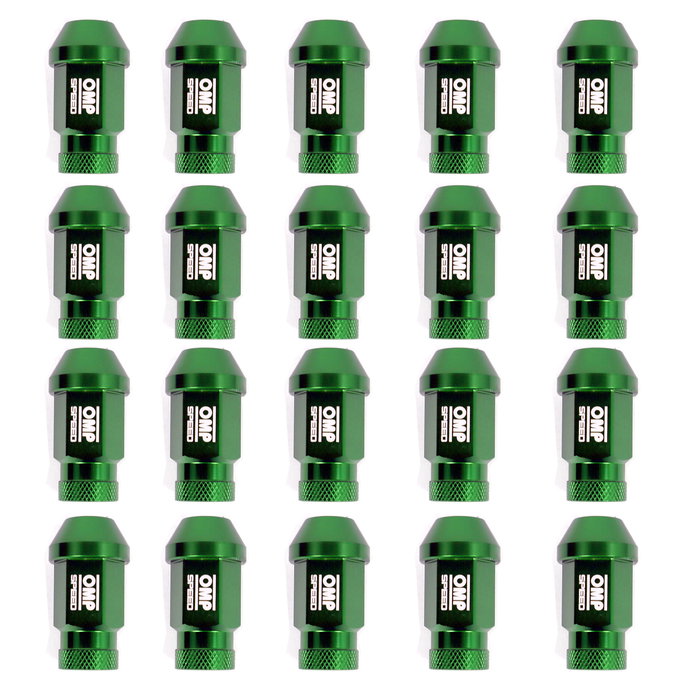 Omp OMPS09921208 Juego de 20 Tuercas de Aluminio M12x1.5 Llave 19 Largo 40 mm Color Verde