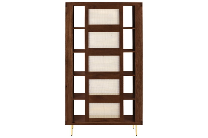DKD Home Decor Estantería Sixties Madera de Mango y Fibra Natural Negro 100 x 40 x 180 cm