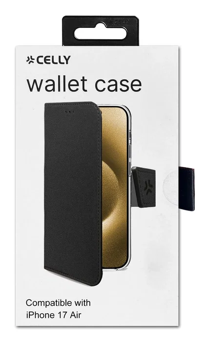 Apple Funda Cartera Para iPhone 17 Air 16.5 cm (6.5") Con Imitación Piel Negro, Cierre Magnético, Soporte y Bolsillo Para 3 Tarjetas