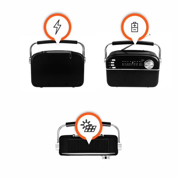 Manta RDI918B Radio Personal Analógica con Bluetooth 5.0, Sintoniza AM/FM/SO, Reproducción MP3, USB, Entrada Auxiliar, MicroSD, Batería, Color Negro y Plata