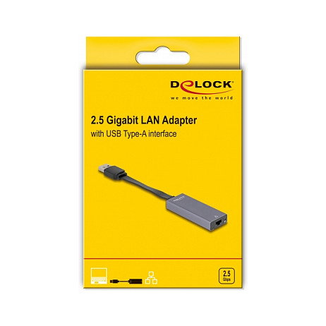 DeLOCK Adaptador USB Tipo-A a LAN 2,5 Gigabit RJ45 Slim Gris